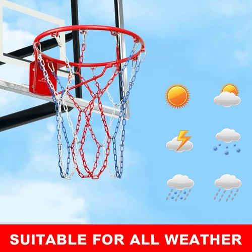 Basketball Net Heavy Duty Replacement,Carbon Steel Chain Basketball net, Anti-Rust Use Indoor Outdoor Standard 12 Loops Basketball Hoop