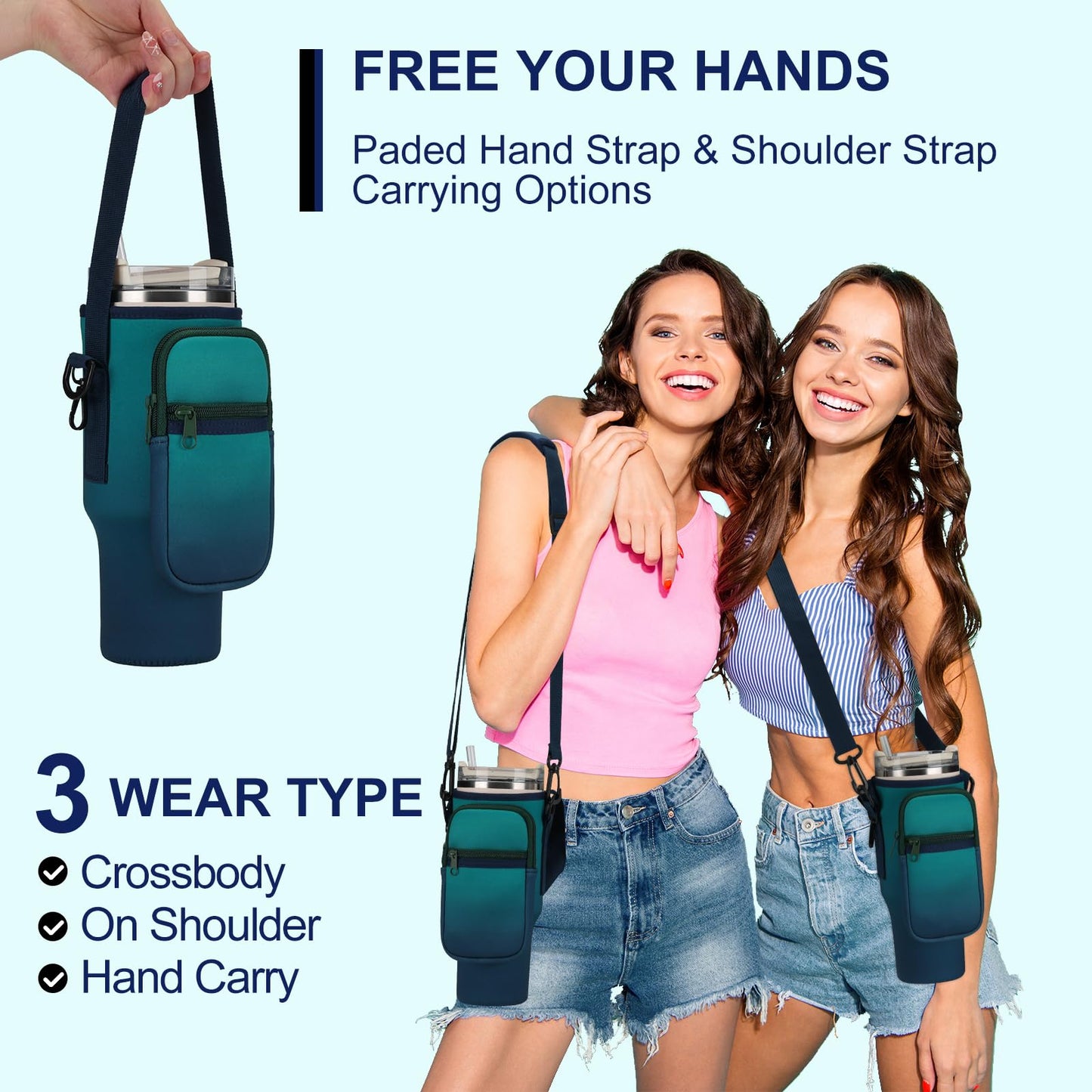 GOEWY Water Bottle Carrier Bag for Stanley 30oz Tumbler with Phone Pocket Water Bottle Holder with Strap Neoprene Water Bottle Pouch for Stanley Cup Accessories