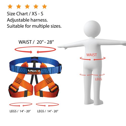 Fusion Adjustable Outdoor Strap Kit for Kids – Padded Belt with Leg Loops for Tree Adventures, Indoor Obstacle Play & Gear Attachment – Blue/Orange