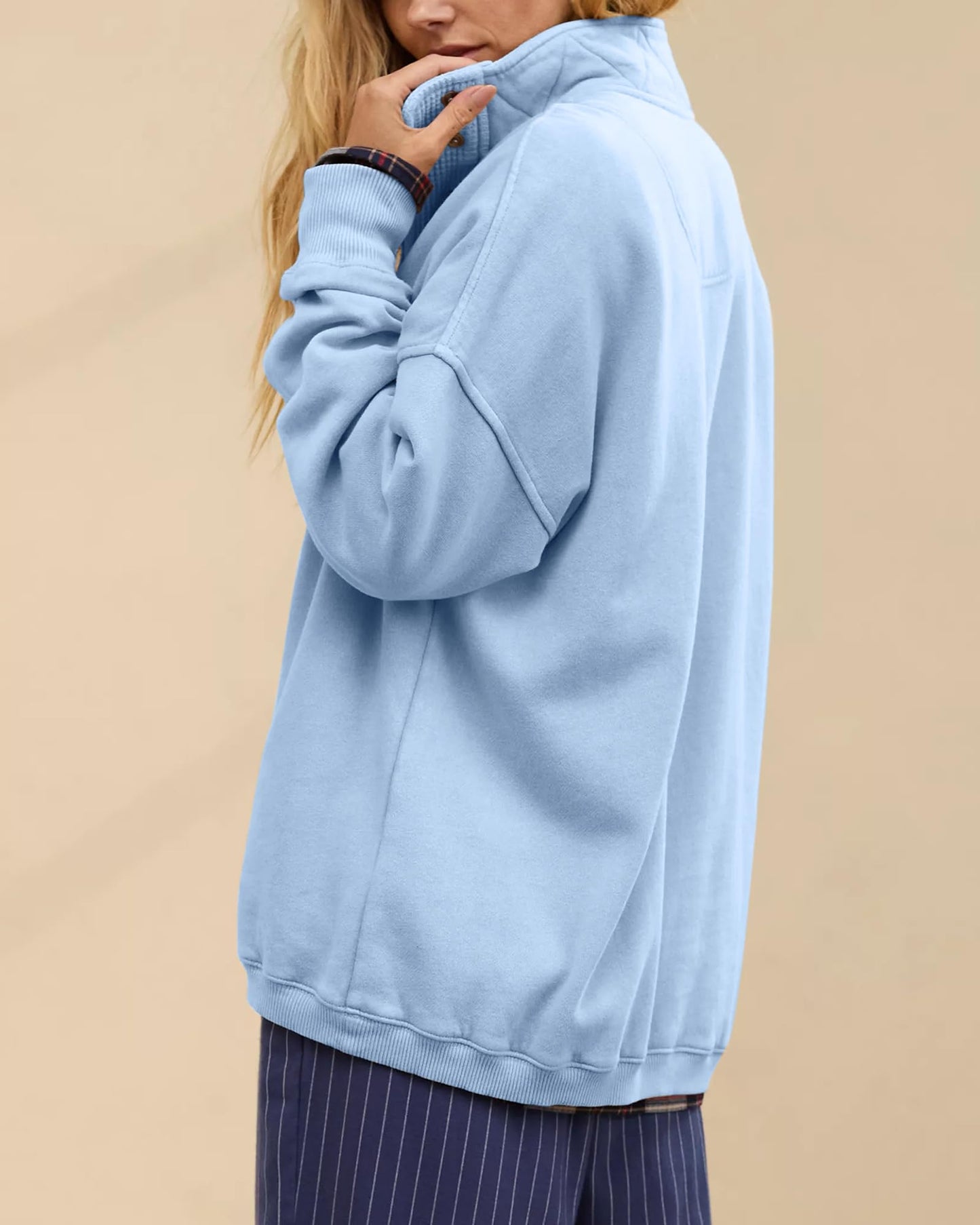 Gacaky Sweatshirt for Women Oversized Casual Long Sleeve Button Henley Neck Pullover Tops Fashion Outfits Clothes Blue S