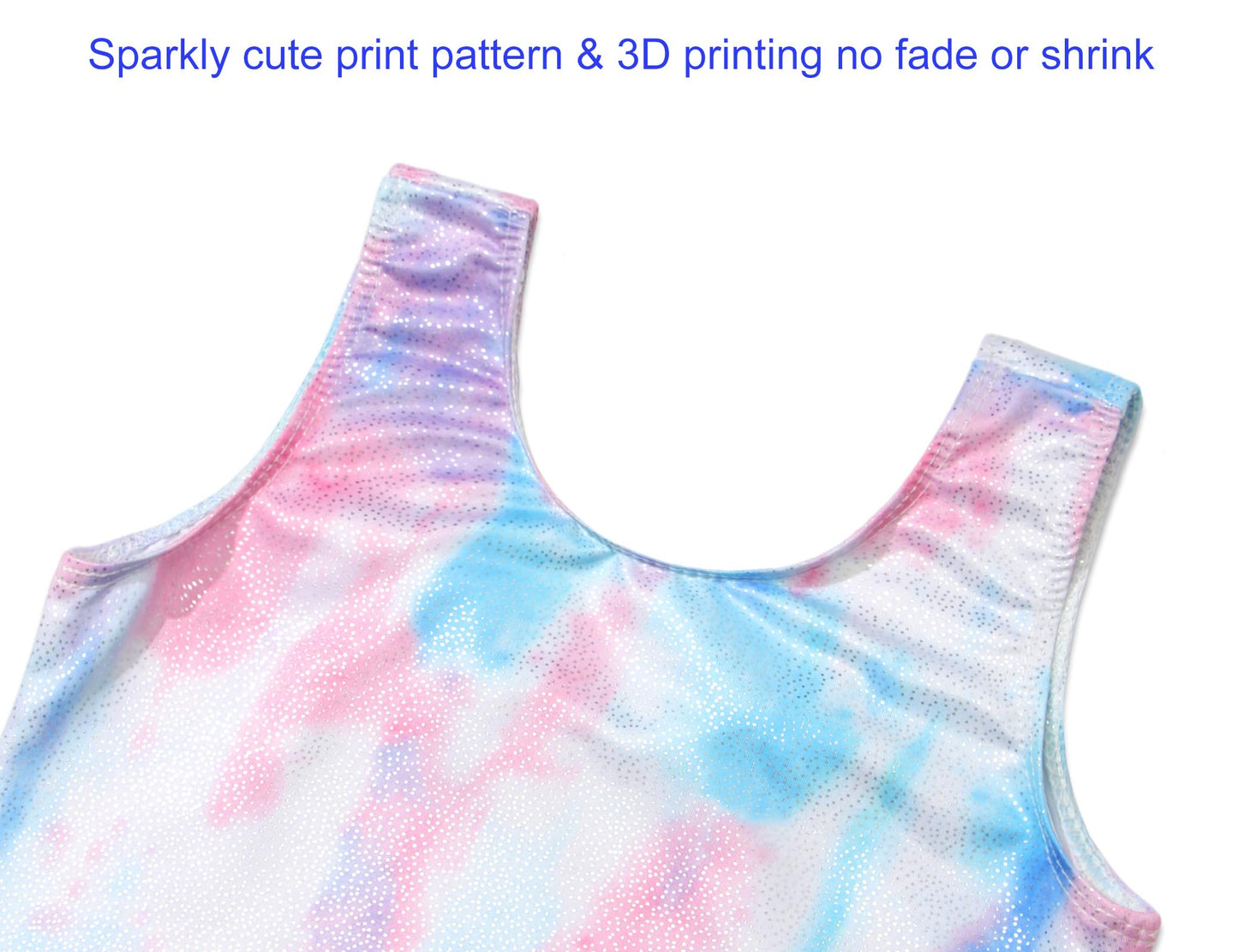 Domusgo Leotard for Girls Gymnastics Size 5-6 Years Old Glitter White Tie Dye One Piece Biketard with Shorts