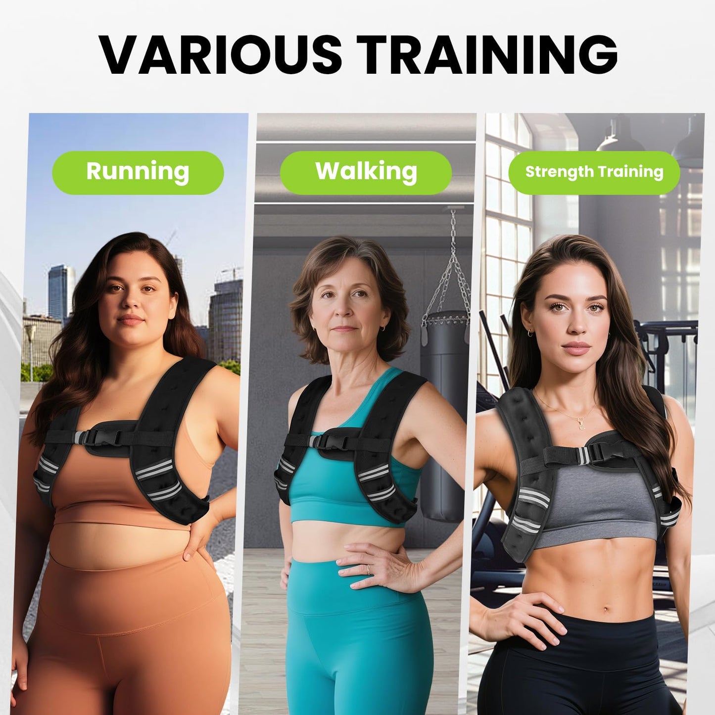 GEEBOBO Weighted Vest for Women Men, 8lb/12lb/16lb/20lb/25lb/30lb Weighted Vest Woman Adjustable Weights for Walking, Strength Training, Running, 8Lbs, Black