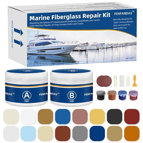 FENFANDAS Fiberglass Boat Repair Kit (Color Match), Gel Coat Repair Kit for Boats, Marine Fiberglass Repair Kit for Boats, Epoxy Filler for Boats, Fiberglass Repair Kit Fix Holes Chips Pits Cracks
