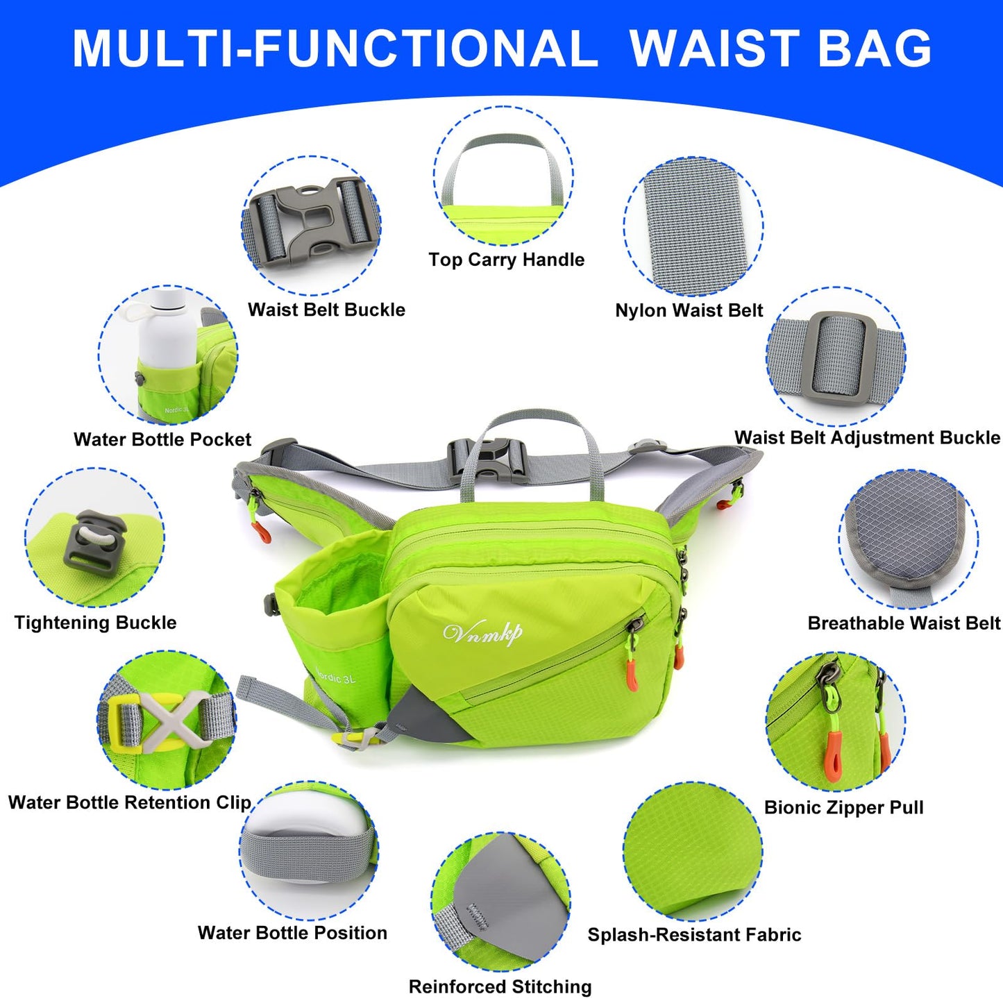 Waist Pack with Water Bottle Holder for Men and Women for Running Climbing Hiking Fitness Cycling and Other Outdoor Sports Green