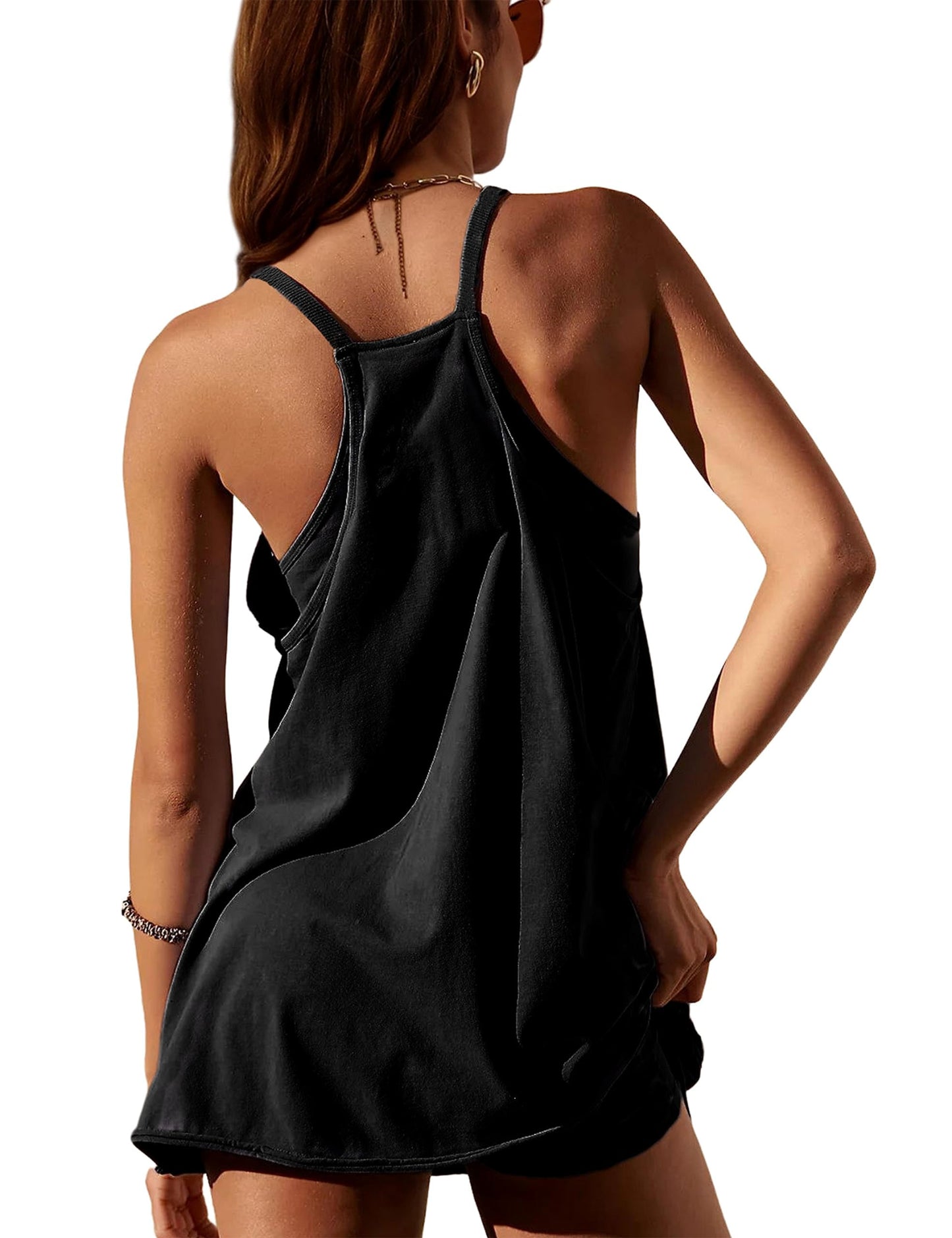 IQSQSQ Womens Sleeveless Athletic Hot Shot Mini Dress with Built-in Shorts Sundress(Black-M)