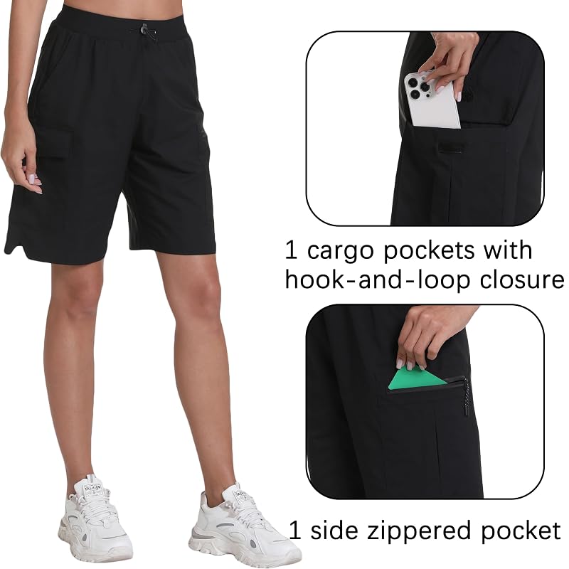 Rrosseyz 9" Inseam Womens Hiking Cargo Shorts with Pockets - Quick Dry, Elastic Waist