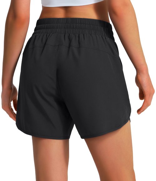 Ksmien Women's 5" Athletic Running Shorts Quick Dry Lightweight Workout Gym Shorts with Zipper Pockets UPF 50+ Black