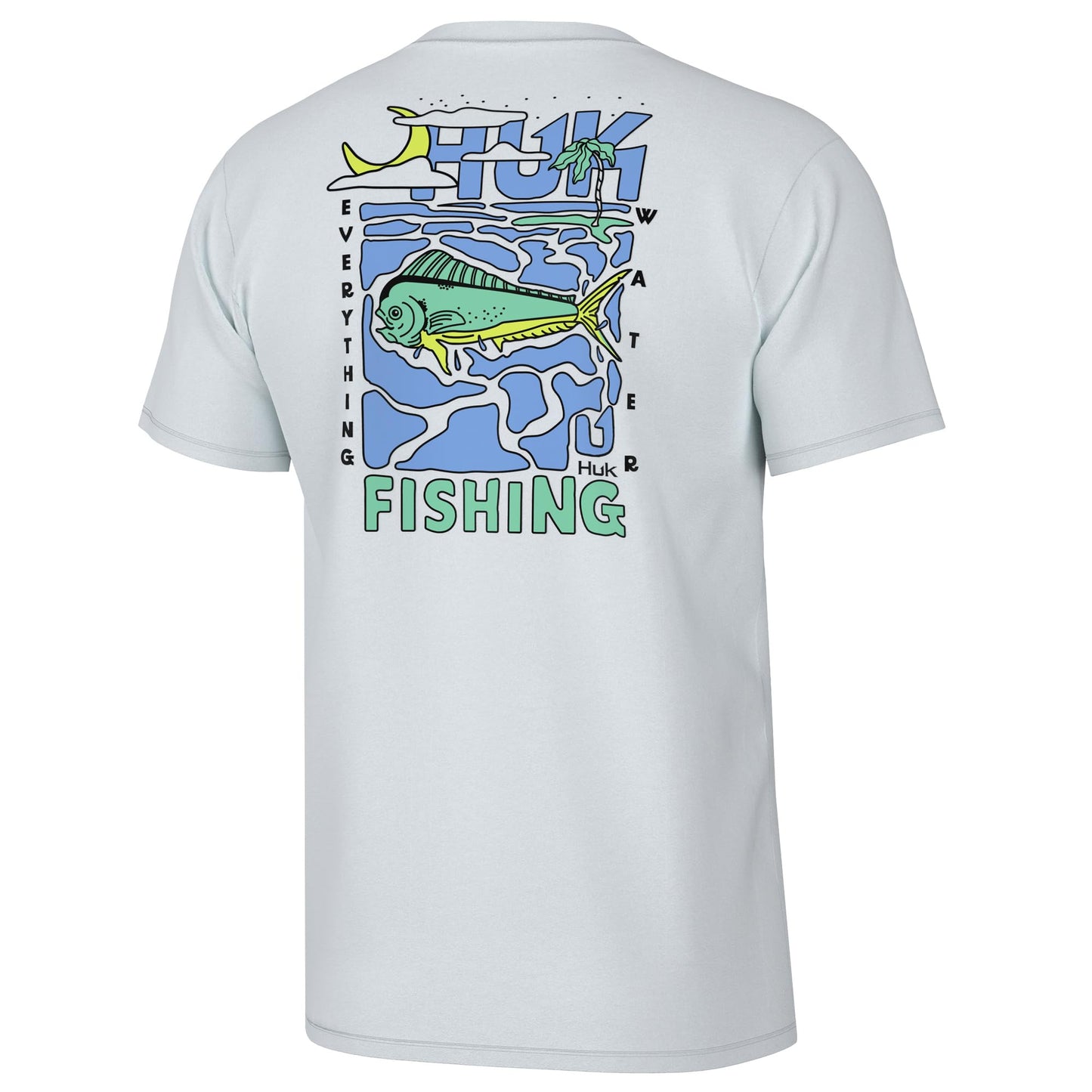 HUK Mens Fishing Graphic Tee, Performance Short Sleeve, Quick-Dry, Dolphin Dreams - White, Medium