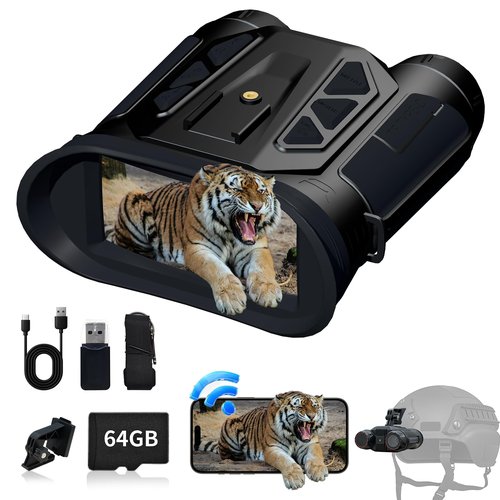 Night Vision Goggles- 4K Night Vision Binoculars for Adults with WiFi, 64GB TF Card in Night Vision,7X IR & 16X Zoom,Military Tactical Equipped with Altitude, Air Pressure and Compass Functions
