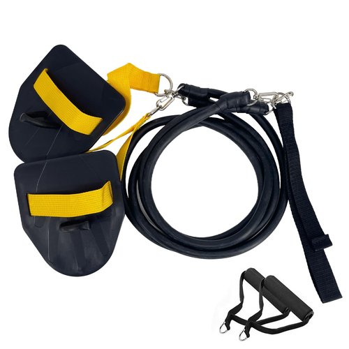 Swimming Resistance Band Set with Hand Paddles & Handles, 60 lb Training, 1.2m Stretch Cord, Black-Yellow