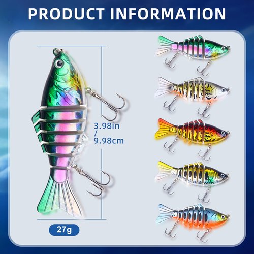 5PCS Robotic Fishing Lure, 2025 Upgrade Swimming Bait for Freshwater & Saltwater, Bionic Fishing Lures That Swim by Itself, Walleye Trout Perch Bass Lure for Beginners (5PCS-B)