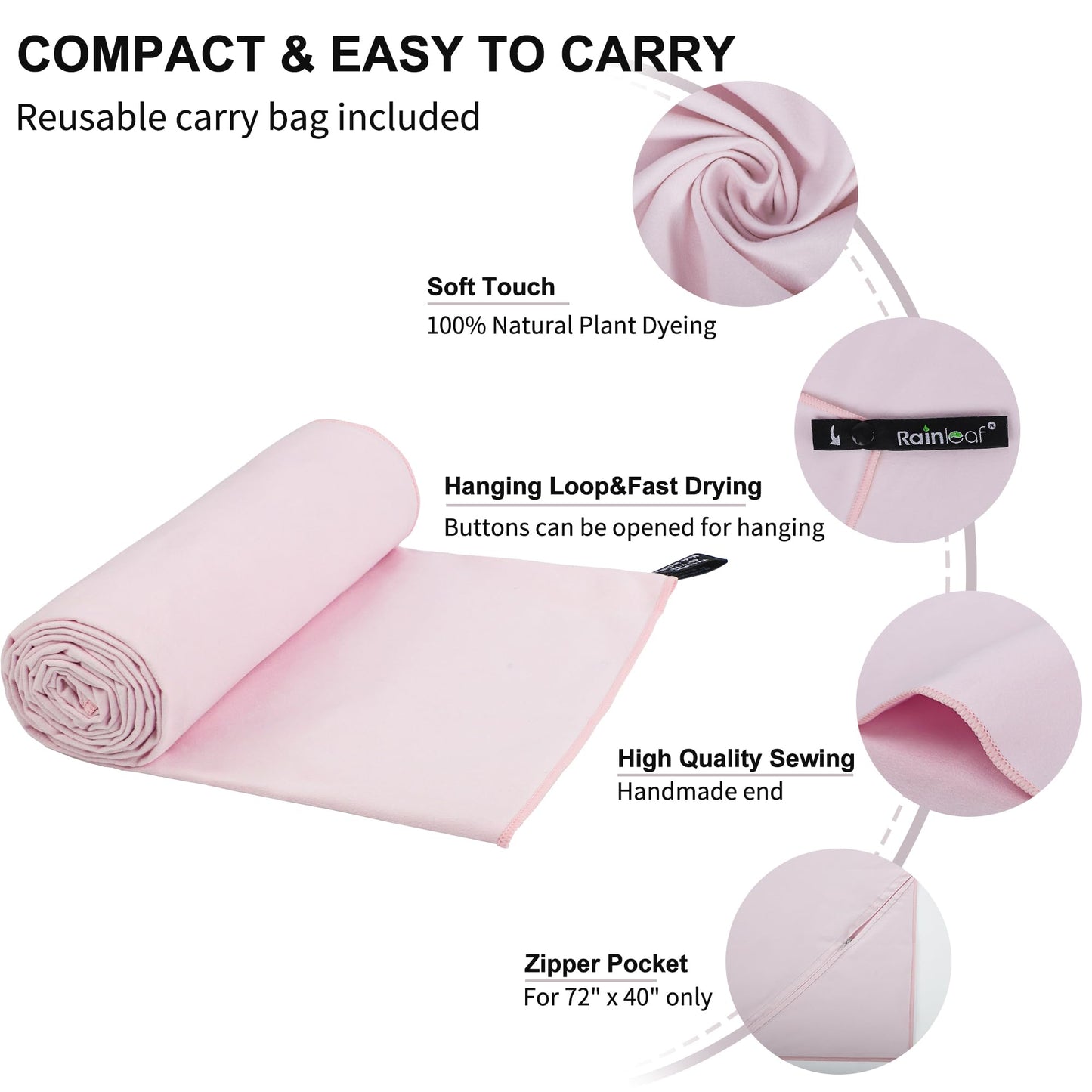 Rainleaf Microfiber Towel Perfect Travel & Gym & Camping Towel. Quick Dry - Super Absorbent - Ultra Compact - Lightweight. Suitable for Trip, Beach, Shower, Backpacking, Pool