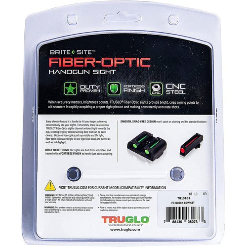 TRUGLO Fiber-Optic Handgun Night Sight | Compact Durable Snag-Resistant High-Visibility Red Front & Green Rear Sight, Compatible with Glock Low Handguns