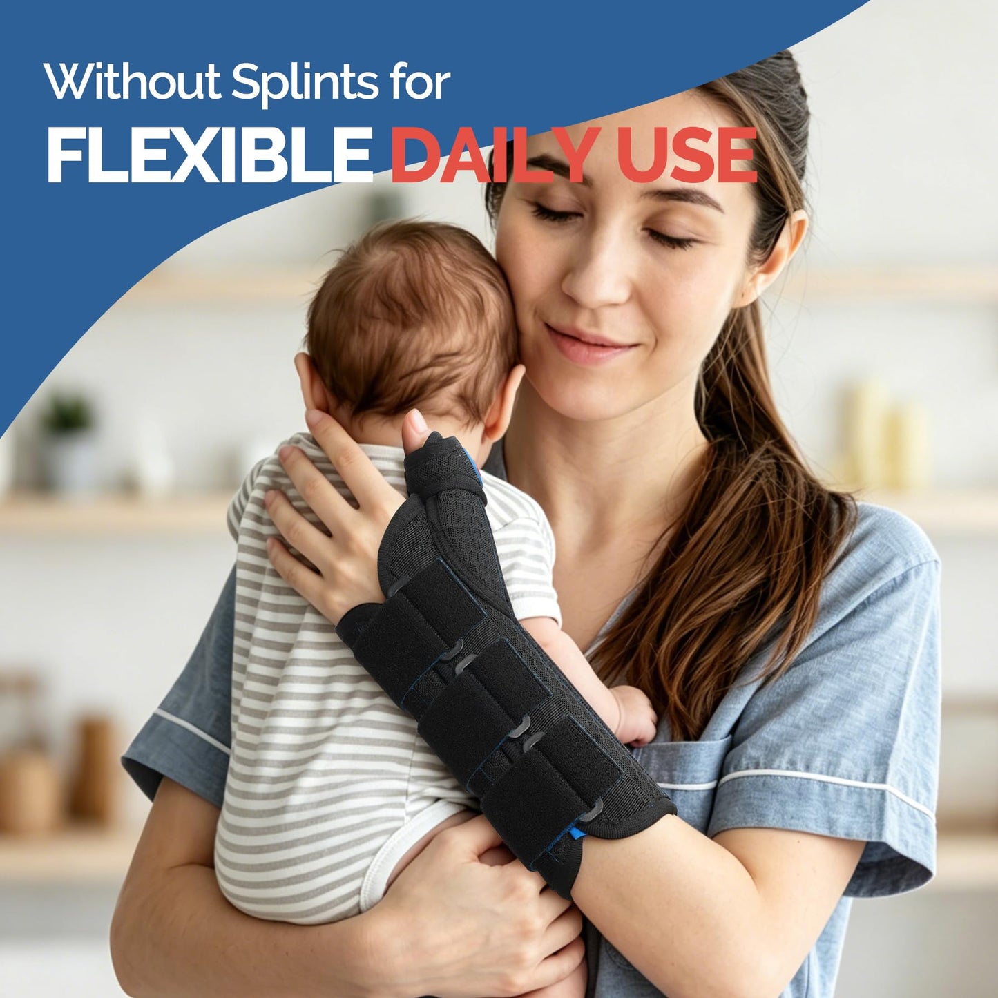 FEATOL Carpal Tunnel Wrist Brace Night Support, Thumb Spica Splint Left Hand for De Quervains Tenosynovitis, Tendonitis, Thumb Brace for Women Men, Black Blue, Medium/Large