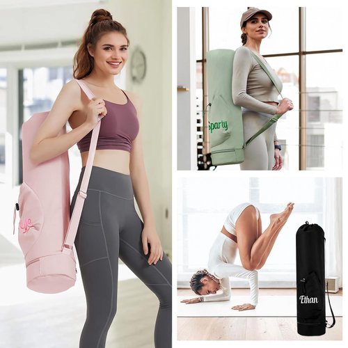 Personalized Yoga Mat Bag with Custom Embroidery Name - Extra Large 30L Waterproof Fitness Carrier w/Adjustable Strap, Wet/Dry Pockets, Phone Holder & Water Bottle Pocket for Women & Men (Pink)