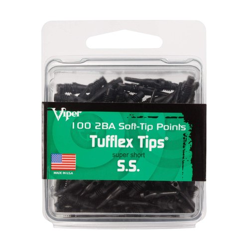 Viper Dart Accessory: Tufflex S.S. (Super Short) 2BA Thread Soft Tip Dart Points, Black, 100 Pack