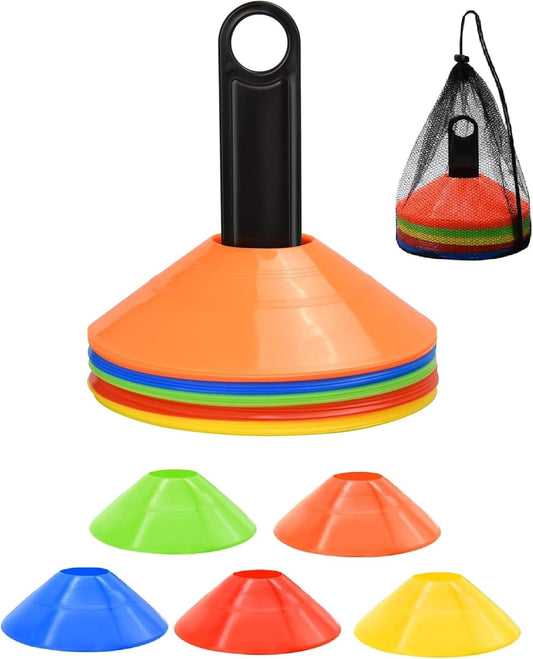 20 Pack Agility Disc Cones for Sports Training, Soccer, Football, Basketball, with Carry Bag and Holder, 5 Vibrant Colors for Practice and Drills