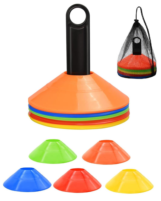 20 Pack Agility Disc Cones for Sports Training, Soccer, Football, Basketball, with Carry Bag and Holder, 5 Vibrant Colors for Practice and Drills