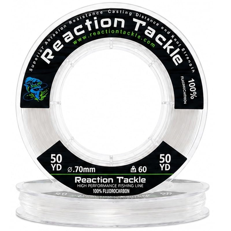Reaction Tackle 100% Fluorocarbon Fishing Line - Leader or Main, Clear 100 lb (50 Yards)