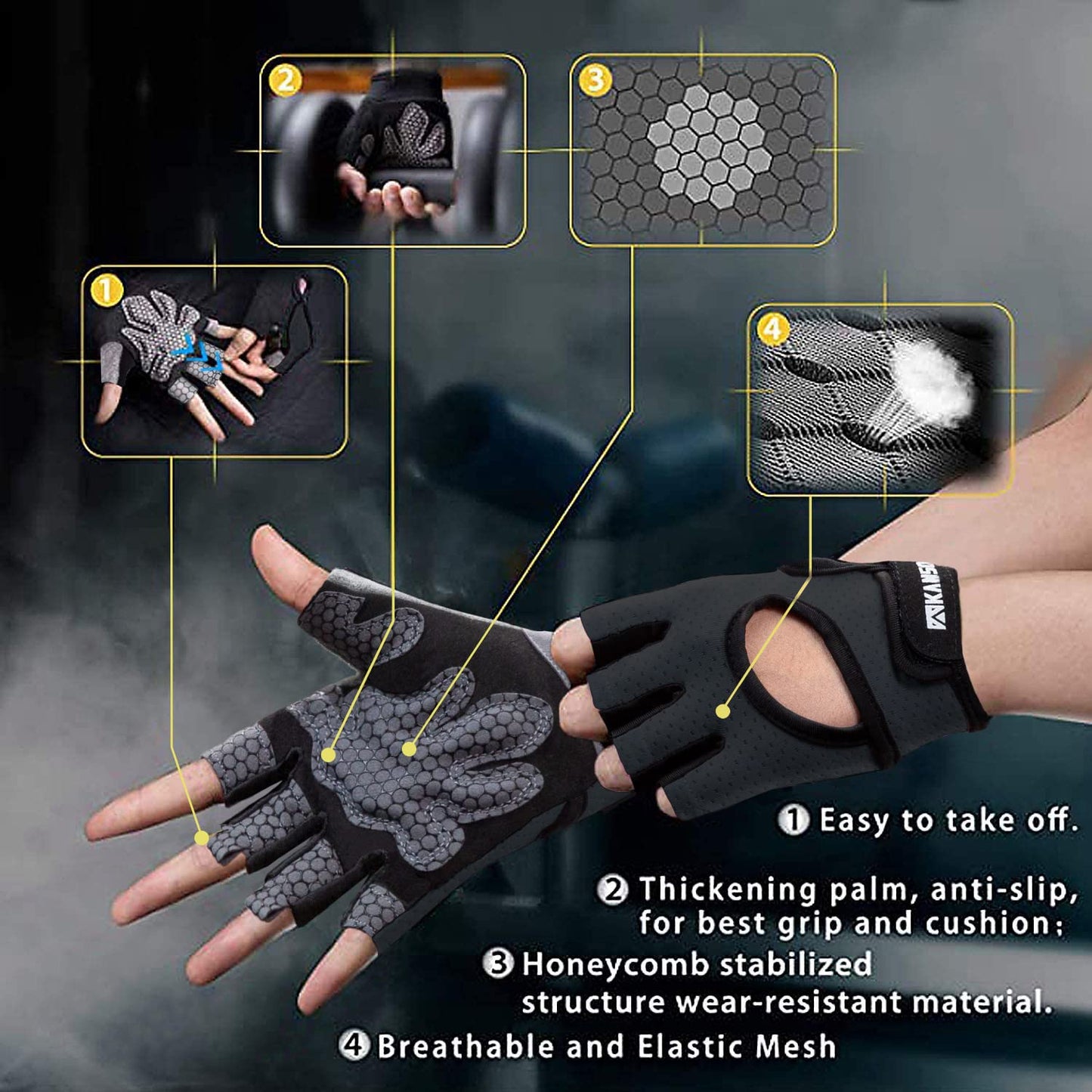 LIFECT Essential Breathable Workout Gloves, Knuckle Weight Lifting Gloves with Curved Open Back, for Powerlifting, Gym, Crossfit, Women and Men (Black, Small)