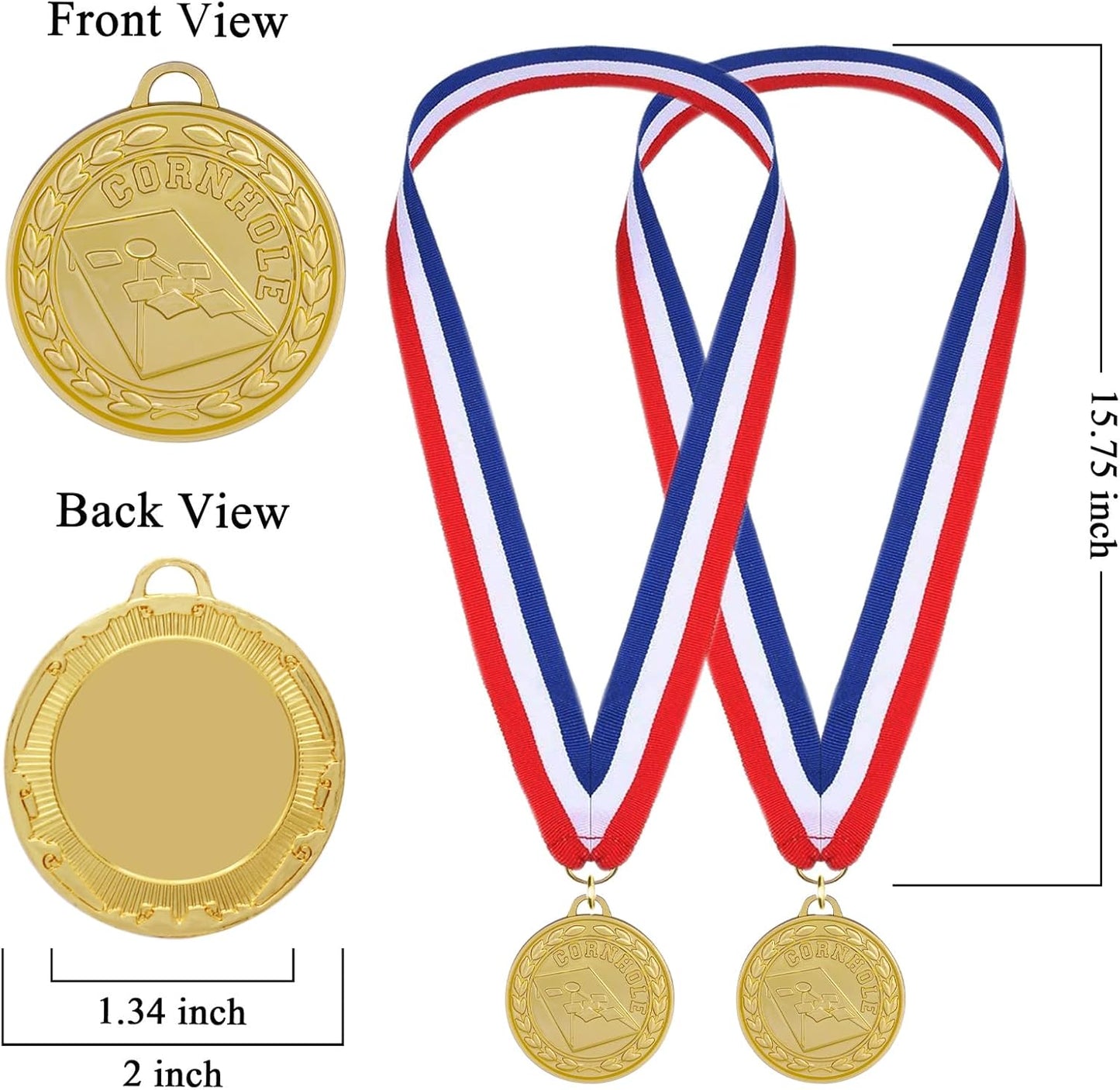 12 Pieces Gold Medals for Awards - Winner Medal Metal with Neck Ribbon Prizes for Kids, Adults, Sports Day, Spelling Bees, Competitions, Party, 2 Inches