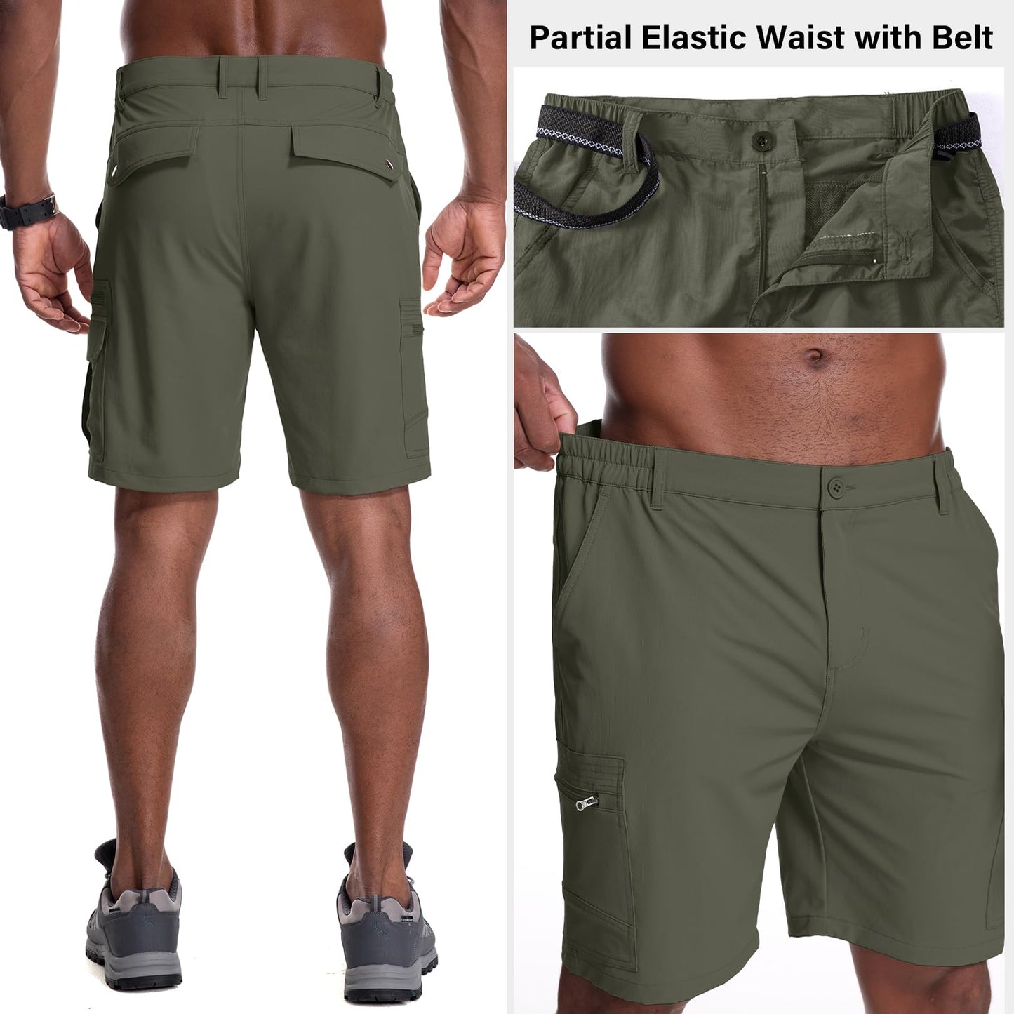 Jessie Kidden Mens Outdoor Casual Expandable Waist Lightweight Water Resistant Quick Dry Fishing Hiking Shorts (6222 Green Camo 38)