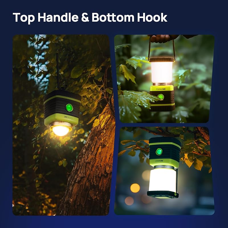 Consciot 1000LM LED Camping Lantern, 4 Light Modes, Dimmable, 2 Pack Light Green