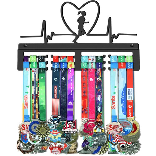 GENOVESE Medal Hanger for Women's Running,Marathon Medals Display Rack,Black Sturdy Steel Metal Holder,Wall Mount Over 50 Medals