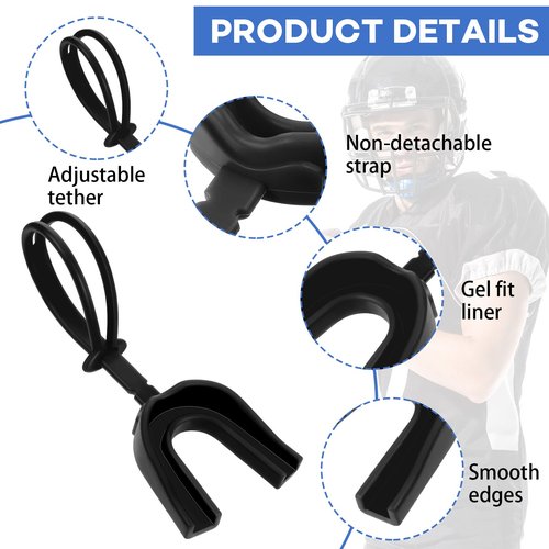 TOODOO 6 Pcs Strapped Mouth Guard Sports Mouthguard with Strap No Boil Football Boxing Mouthpiece Adult Youth Braces Soft Mouthguard for Lacrosse Basketball Hockey Wrestling(Black,Adults)
