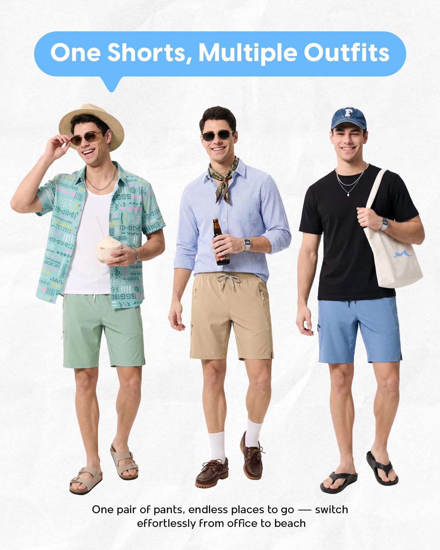 maamgic Mens Swim Trunks 9" Unlined Quick Dry Board Shorts with Zipper Pockets, 4-Way Stretch Bathing Suits for Beach, Vacation, Cruise，Blue Large