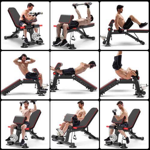 Adjustable Weight Bench,Utility Workout Bench Foldable Incline Decline Benches for Home Gym Full Body Workout,Load 330LBS
