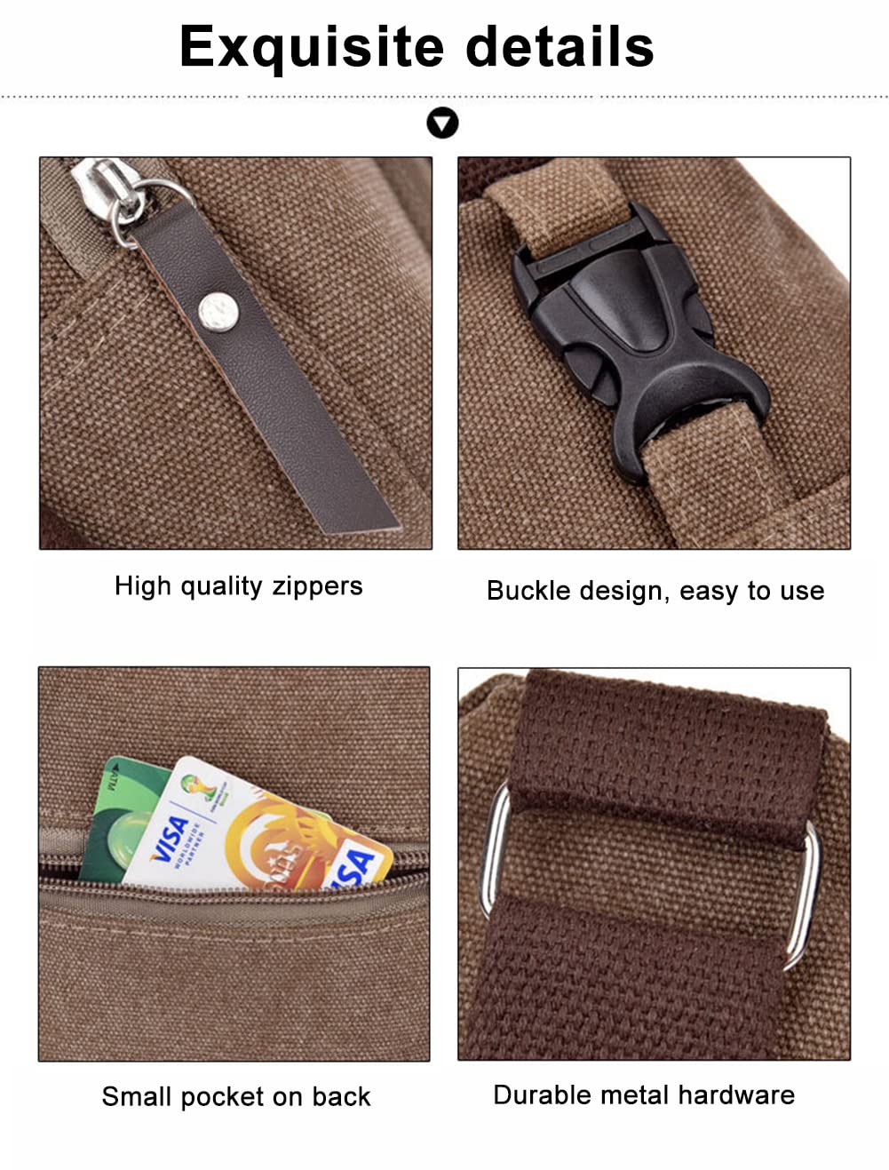 Q QICHUANG Canvas Sling Bag Small Crossbody Backpack Hiking Daypack Rucksack for Men Women Outdoor Cycling Travel