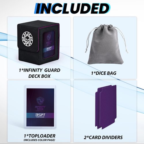Infinity Guard Card Deck Box for MTG with Commander Display for 100+ Double Sleeved Cards, Magnetic Card Storage Box Fits for TCG Sports Trading Cards (Black&Purple)