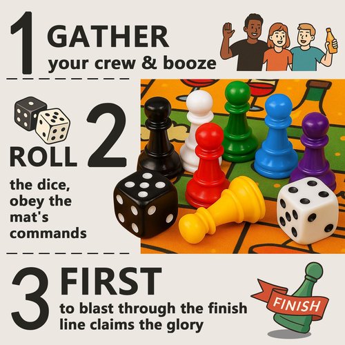 OmaFena Drinking Game for Adults – Funny 21+ Party Board Game with Rubber Mat – Drunk Games, Bachelorette Party, College Night, Birthday, 2-8 Players