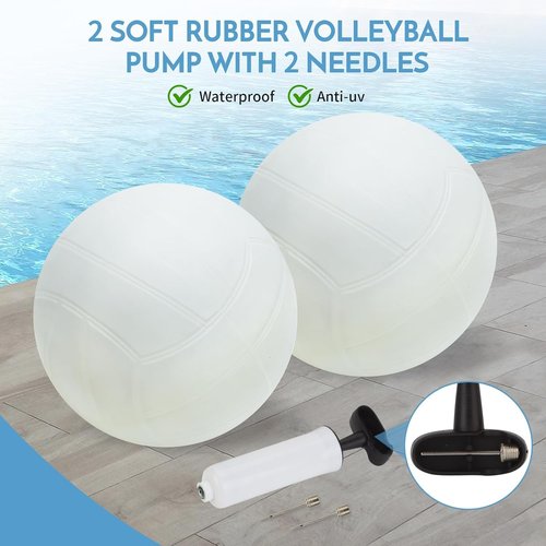 Base Free Swimming Pool Volleyball Net Set for Above Ground/Inground Pools with 3-Height Adjustable Aluminium Poles, Durable Anti-Sagging Net, 2 Water Volleyballs and Carry Bag (Blue)