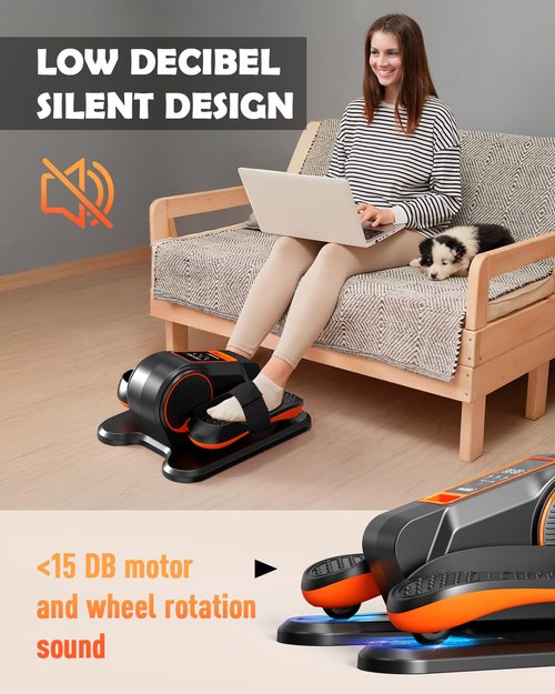 Yagud Under Desk Elliptical Machine, Electric Ellipse Leg Exerciser for Senior, 12 Adjustable Speeds Quiet and Portable Seated Pedal Exerciser for Training with Remote Control, Orange