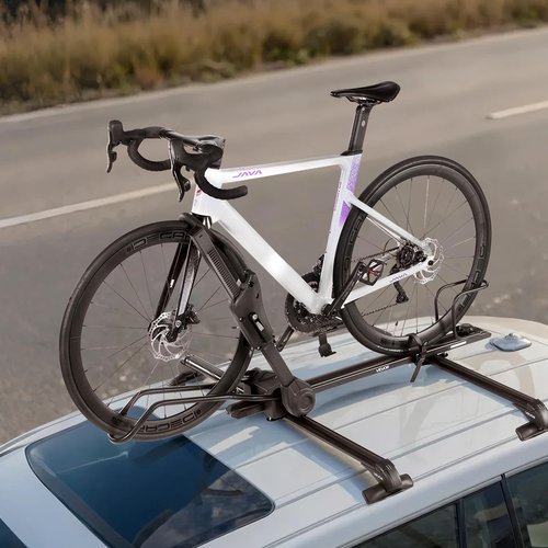 VEVOR Roof Bike Rack, 33 lbs Capacity, Foldable Upright Roof Mount Bicycle Rack with Locking Systems & Adjustable Arm for T-Slot Crossbars, Upright Rooftop Bike Rack 1 Bike Carrier for Car SUV, Black