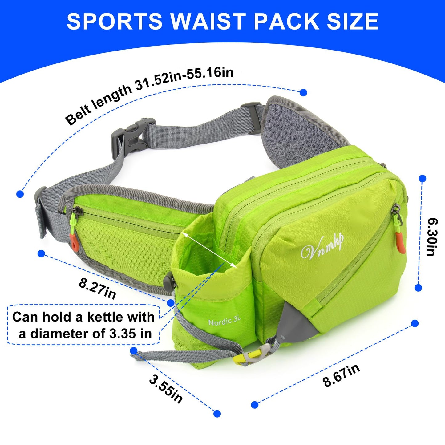 Waist Pack with Water Bottle Holder for Men and Women for Running Climbing Hiking Fitness Cycling and Other Outdoor Sports Green