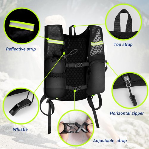 Running Vest Hydration Backpack with 2L Water Bladder, Adjustable Hydration Running Vest for Women Men, with Multiple Pockets, Reflective Strip, Whistle, Quick-Drying Fabric