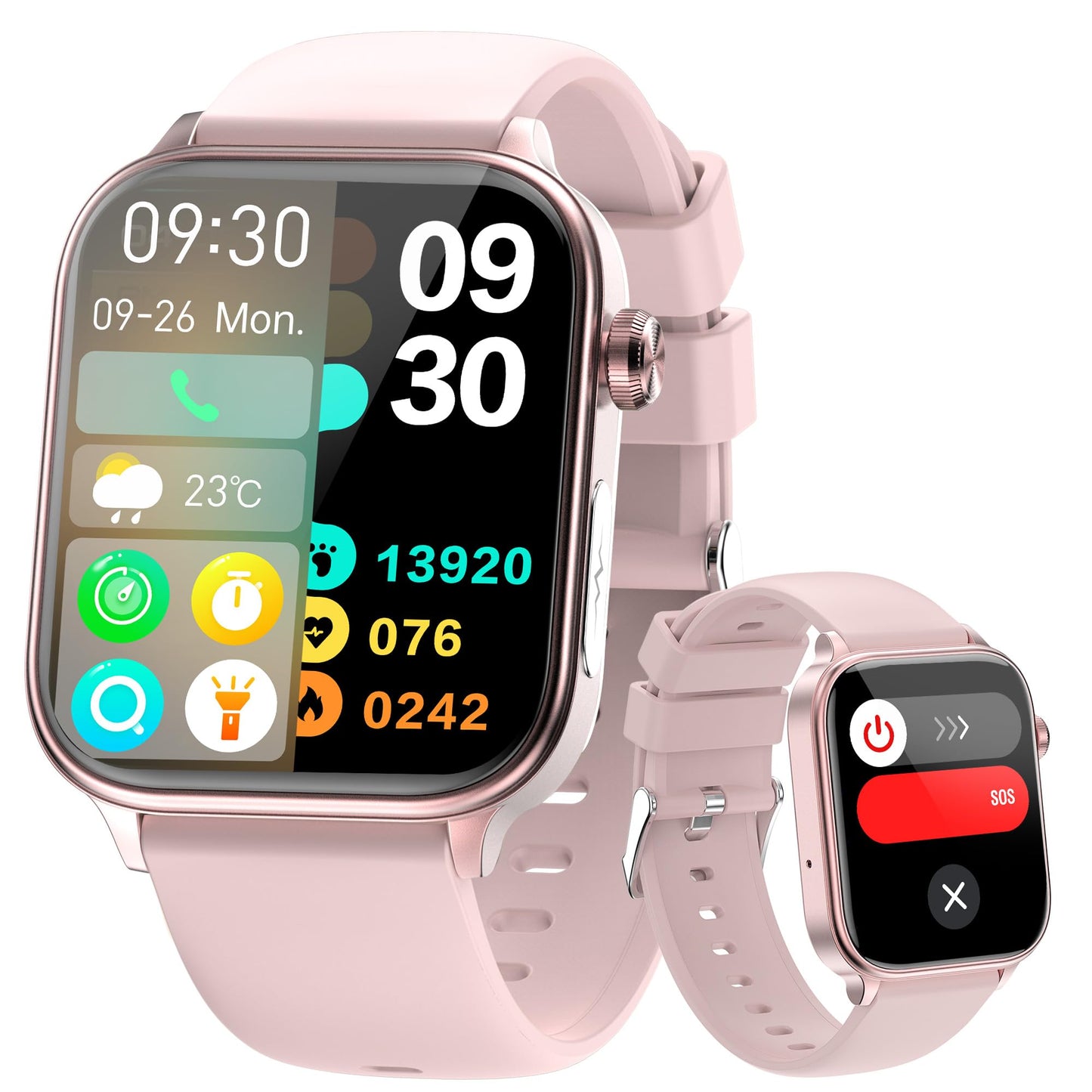Yowow BIT Smart Watch for Men Women (Receive/Make Calls), 1.96" IPS Fitness Tracker, Heart Rate/Blood Oxygen/Blood Pressure/Sleep Monitor/20+ Sports Modes, Pedometer for Android iOS (Pink)