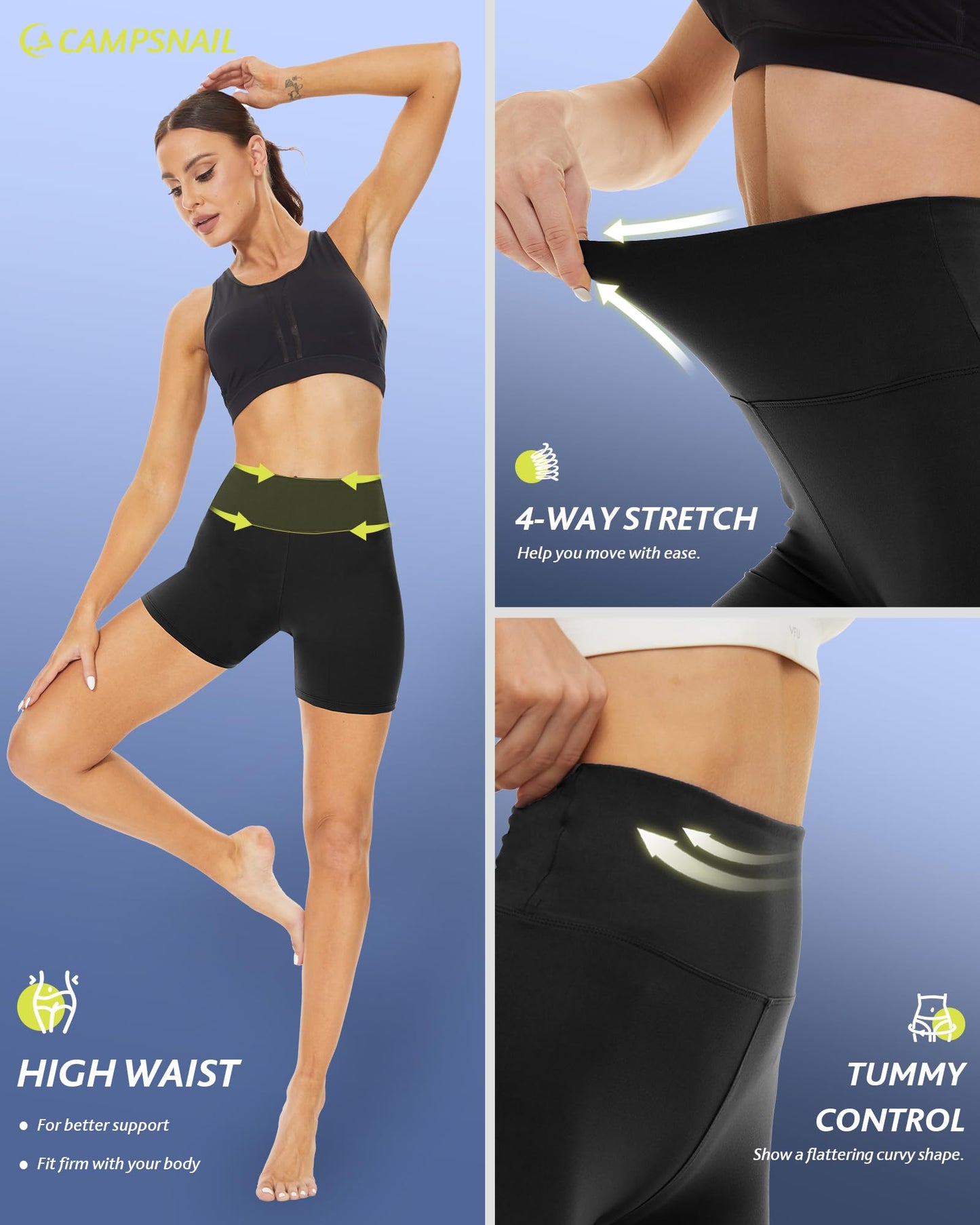 CAMPSNAIL Workout Biker Shorts Women - 3"/5"/8" High Waisted Tummy Control Spandex Booty Volleyball Shorts for Yoga Dance