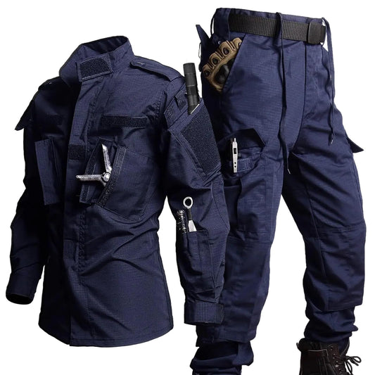 ACU Tactical Military Uniform Set Camo Combat Jacket Pants Suit Outdoor Hunting Paintball Airsoft Apparel for Men Blue S