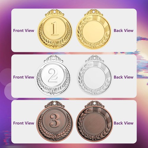 Geepen 12PCS Gold Silver Bronze Award Medals, Kids Reward Medal Winner Medals Gold Prizes Gold Medal with Neck Ribbons for Sports, Competitions