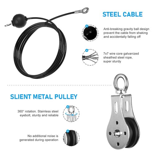Pulley System for Home Gym, Cable Pulley System Gym for LAT Pulldown Cable Machine Pulley Attachment with Tricep Rope Ideal for Biceps Curl, Arm Workouts, Strength Training