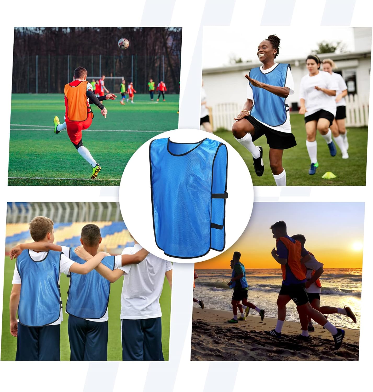 24 Pack Scrimmage Team Soccer Pinnies Vests Jerseys Mercerized Fabric Team Training Practice Vests Pinnies for Youth Adult Sports Basketball, Soccer, Football, Volleyball