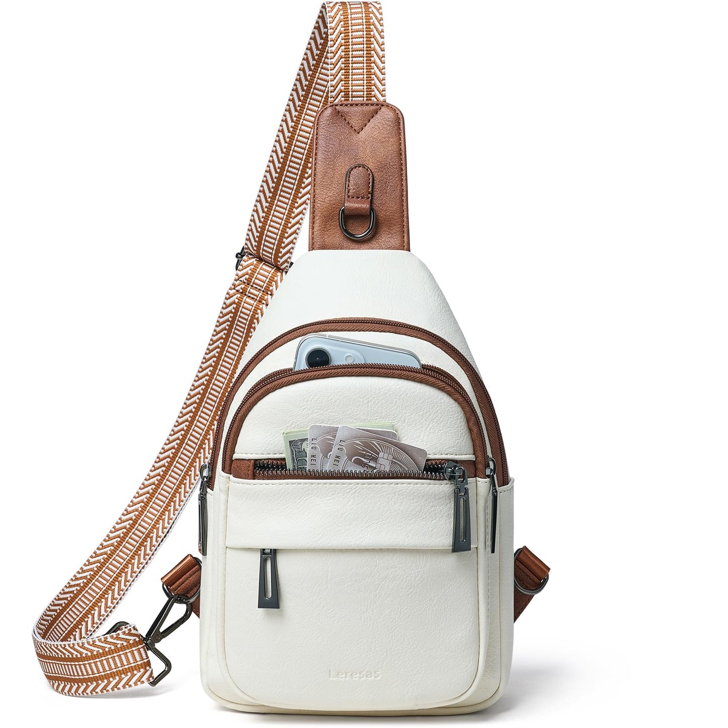 Leresas 7L Sling Bag for Women Crossbody Bags Sling Purse Backpack Cross Body Purse Fanny Pack Trendy Vegan Leather Beige