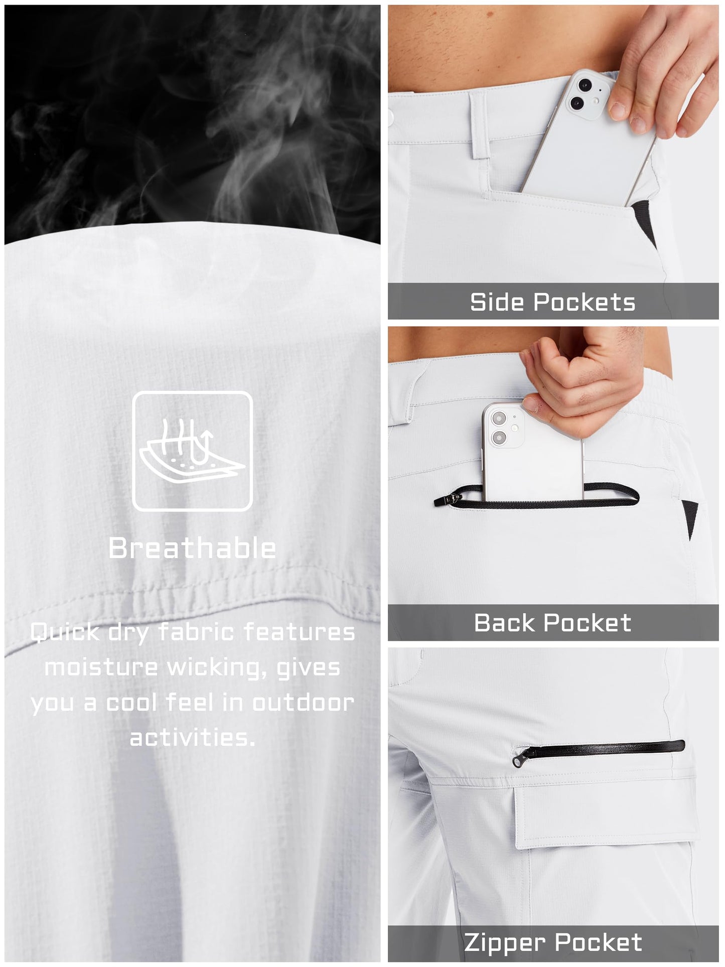 TACVASEN Mens Golf Shorts 10" Cargo Casual Dress Shorts Quick Dry Water Resistant Summer Hiking Travel Business Zipper Pockets White 32