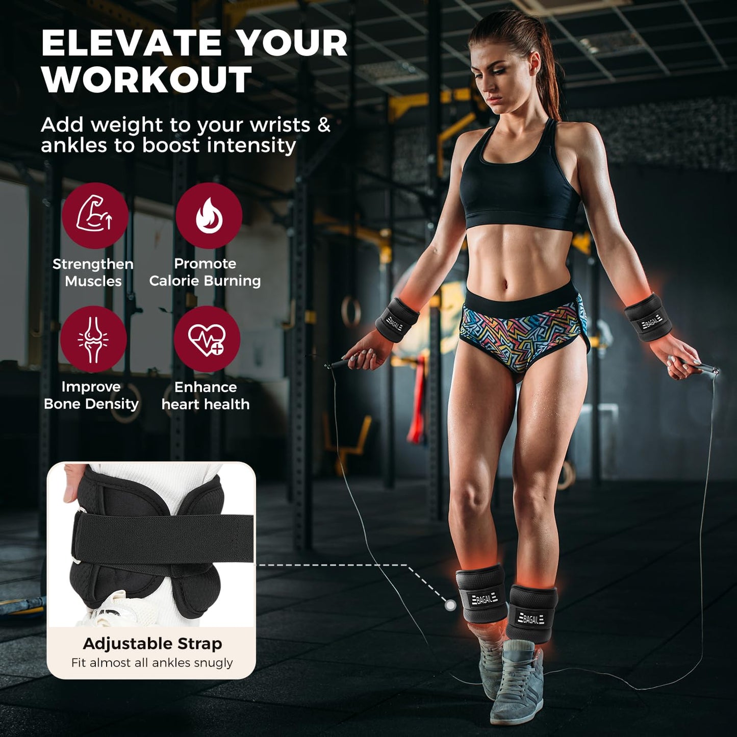 BAGAIL Ankle Wrist Weights for Women & Men, Set of 2 (4 lb Each, 8 lbs Total), Wearable Leg Arm Weights with Sleek Design & Secure Fit for Walking, Running, Pilates, Home Fitness - 4lb x 2, Black