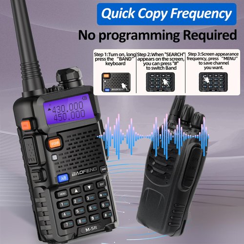 Ham Radio Baofeng UV-5R Radio Upgrade Handheld Long Range UV5R Walkie Talkies with Earpiece M-5R 5RX Multi Band Two Way Radio with Copy Frequency,USB-C Charger for Hunting Survival Gear,2 Pack