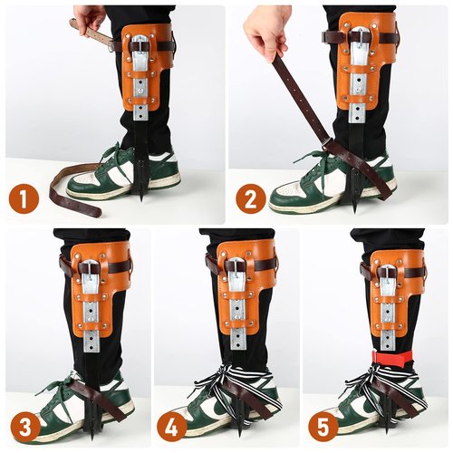 HSSZXFR Tree Climbing Spike, Tree Climbing Gear with Adjustable Climbing Belt and Steel Wire Core Flip Line, Arborist Tree Climbing Kit Tools with Triple Lock Lanyard Adjuster for Tree Work